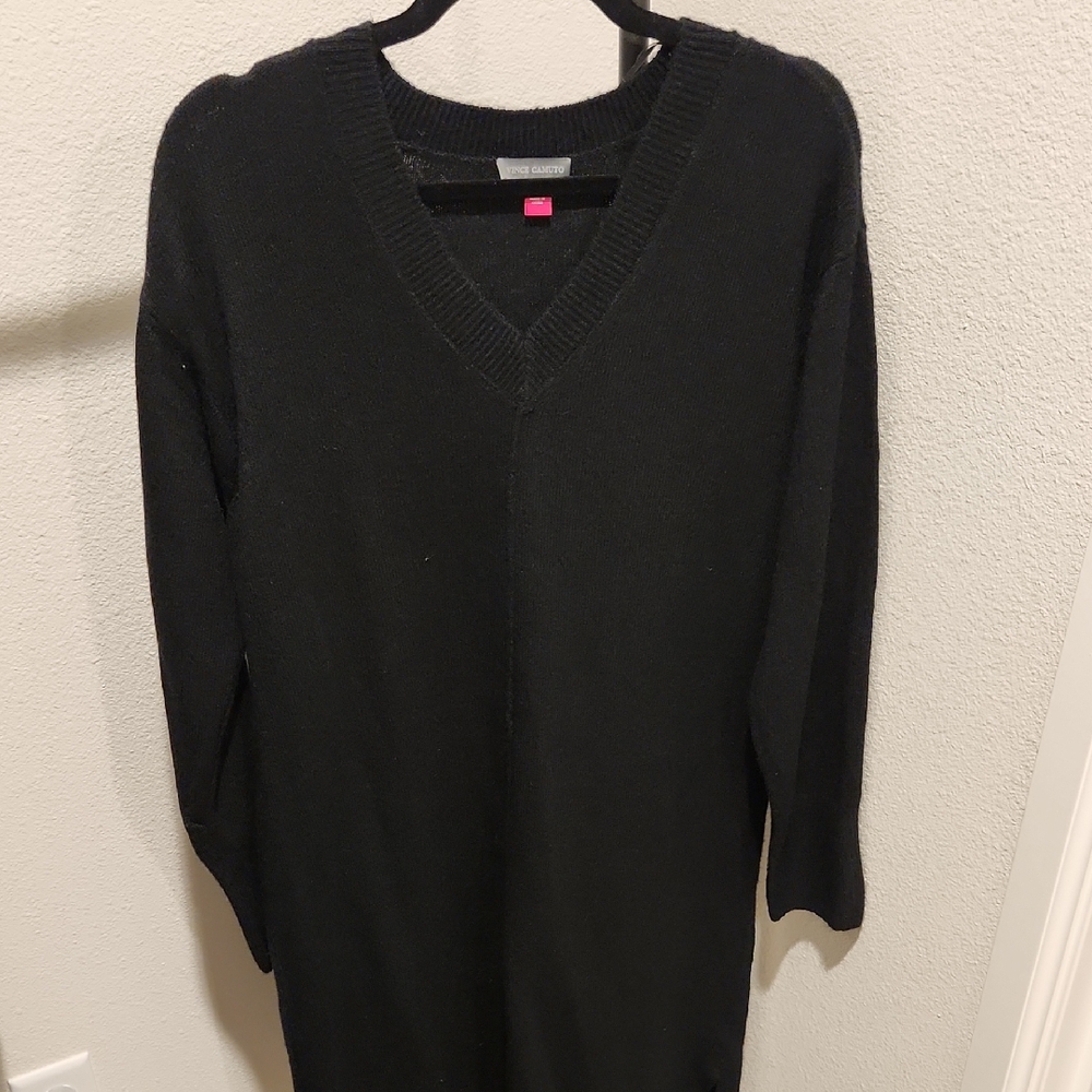 Vince Camuto Black Knit V-Neck Dress
